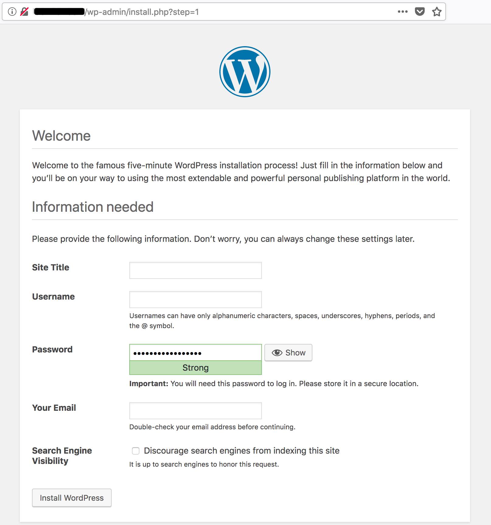 WordPress Installation Screen WordPress Installation Screen