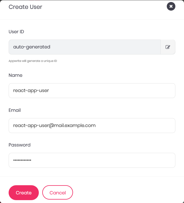 Appwrite form for creating a user Appwrite form for creating a user