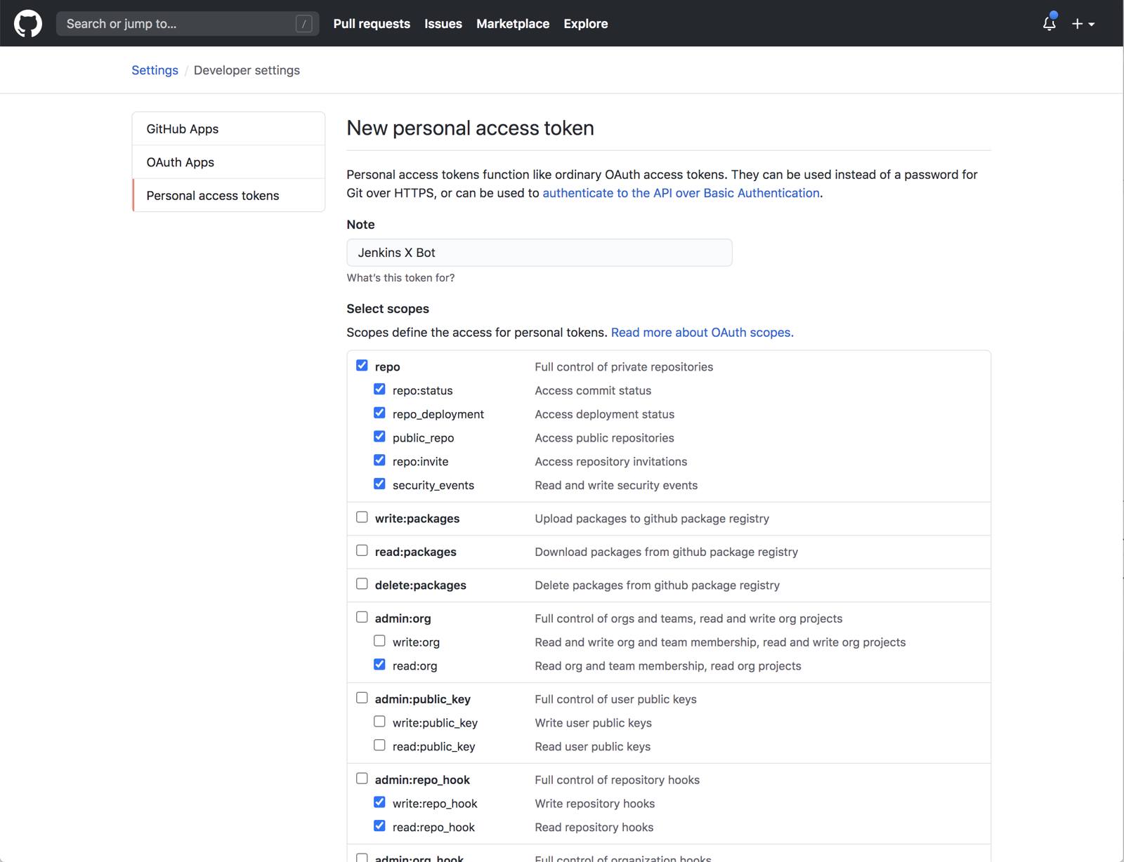 Creating an API token on GitHub Creating an API token on GitHub