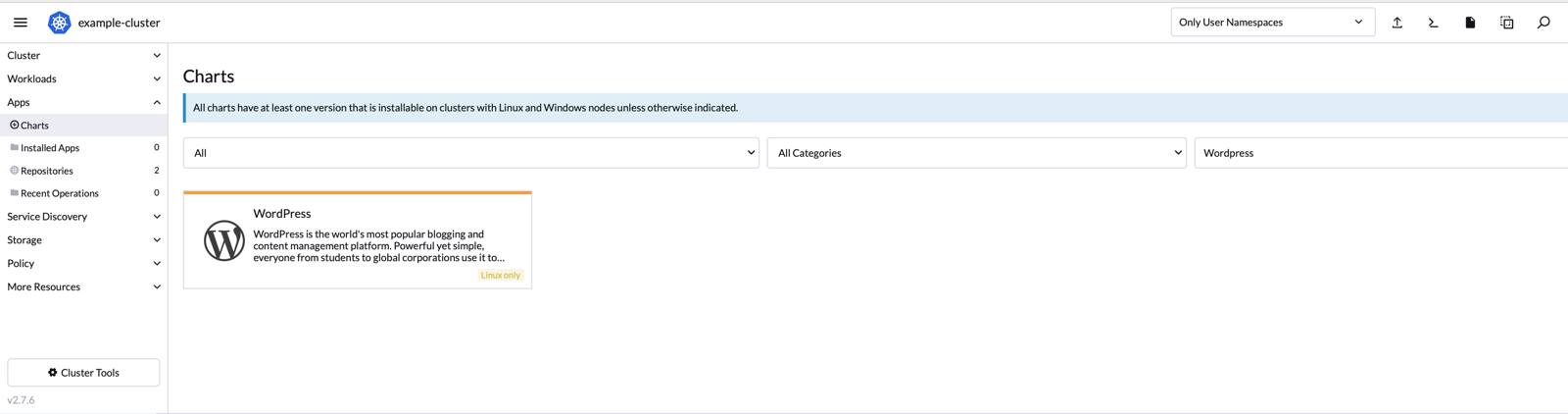 WordPress app in Rancher app library catalog WordPress app in Rancher app library catalog