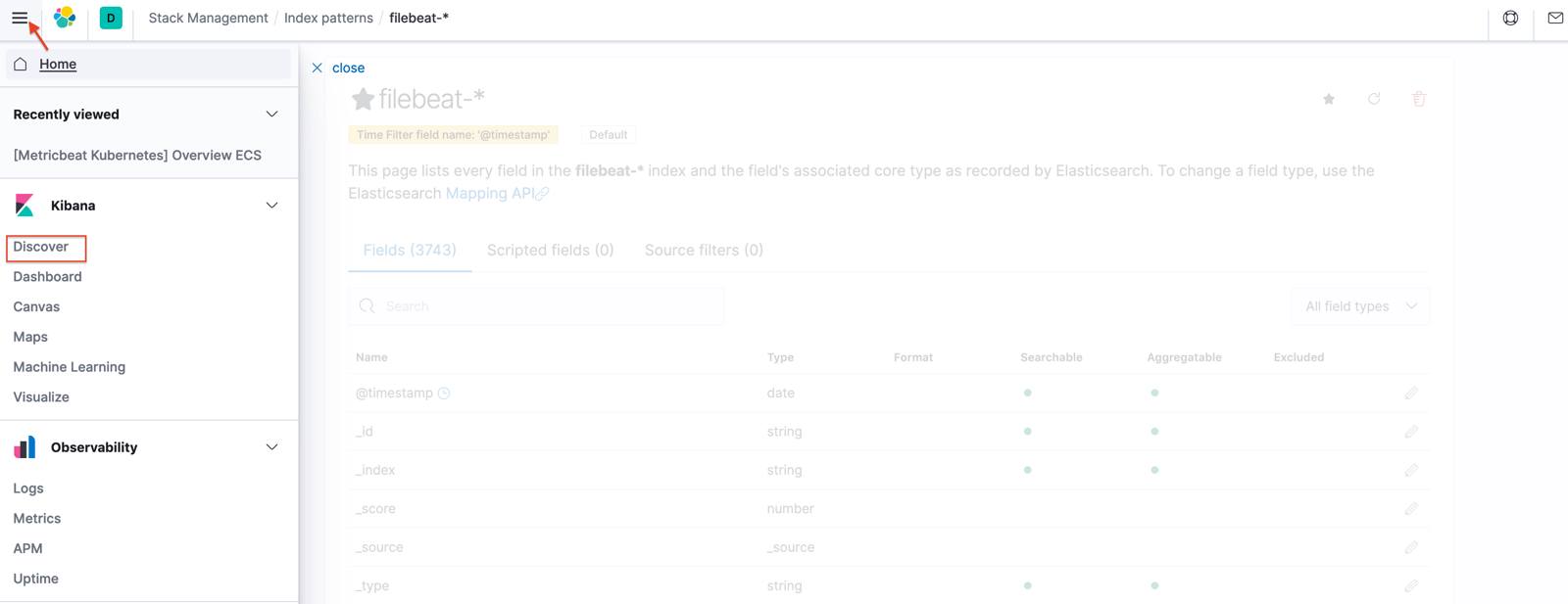 Kibana Select Discover Kibana Select Discover