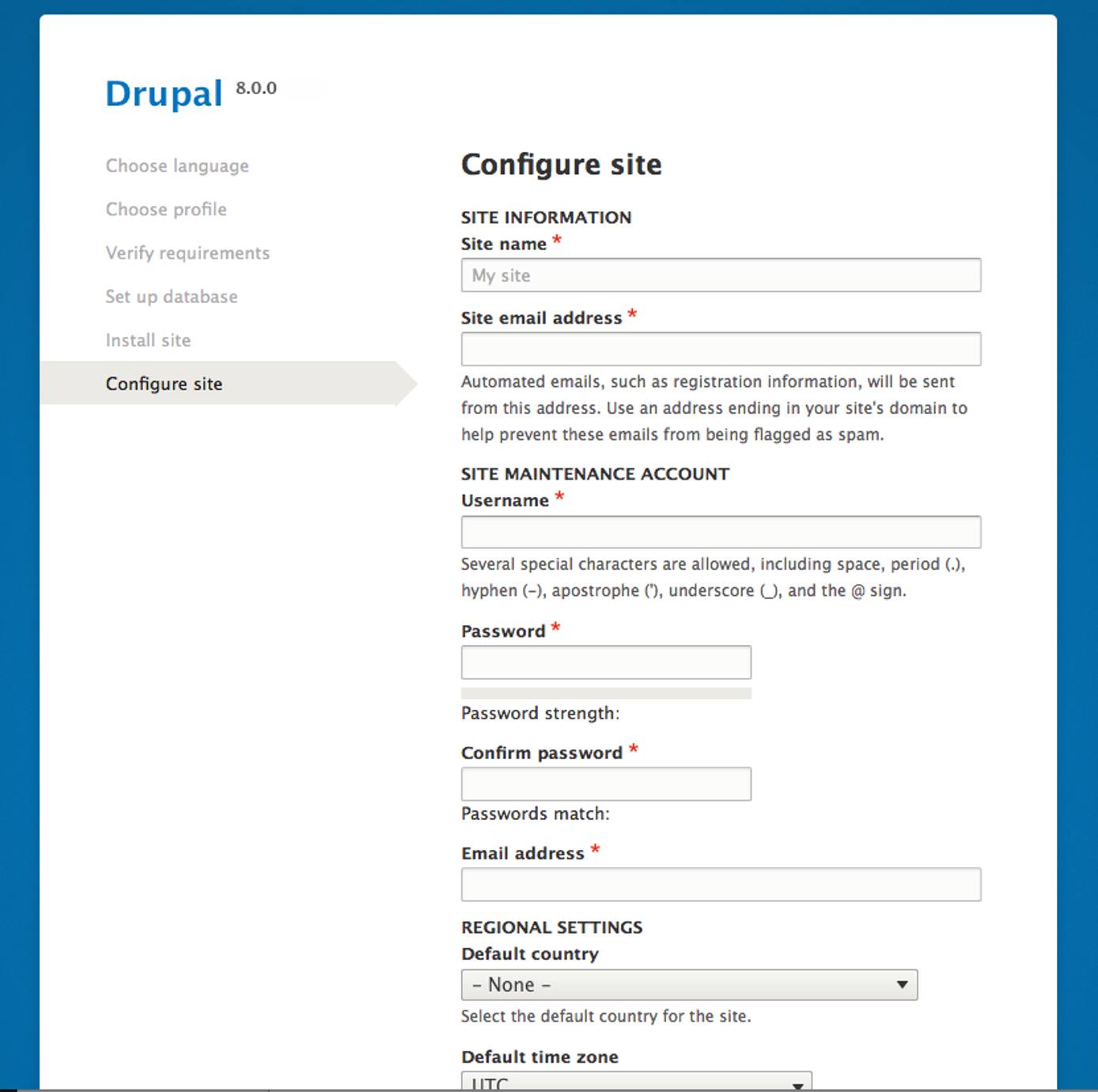 Drupal 8 site configuration. Drupal 8 site configuration.