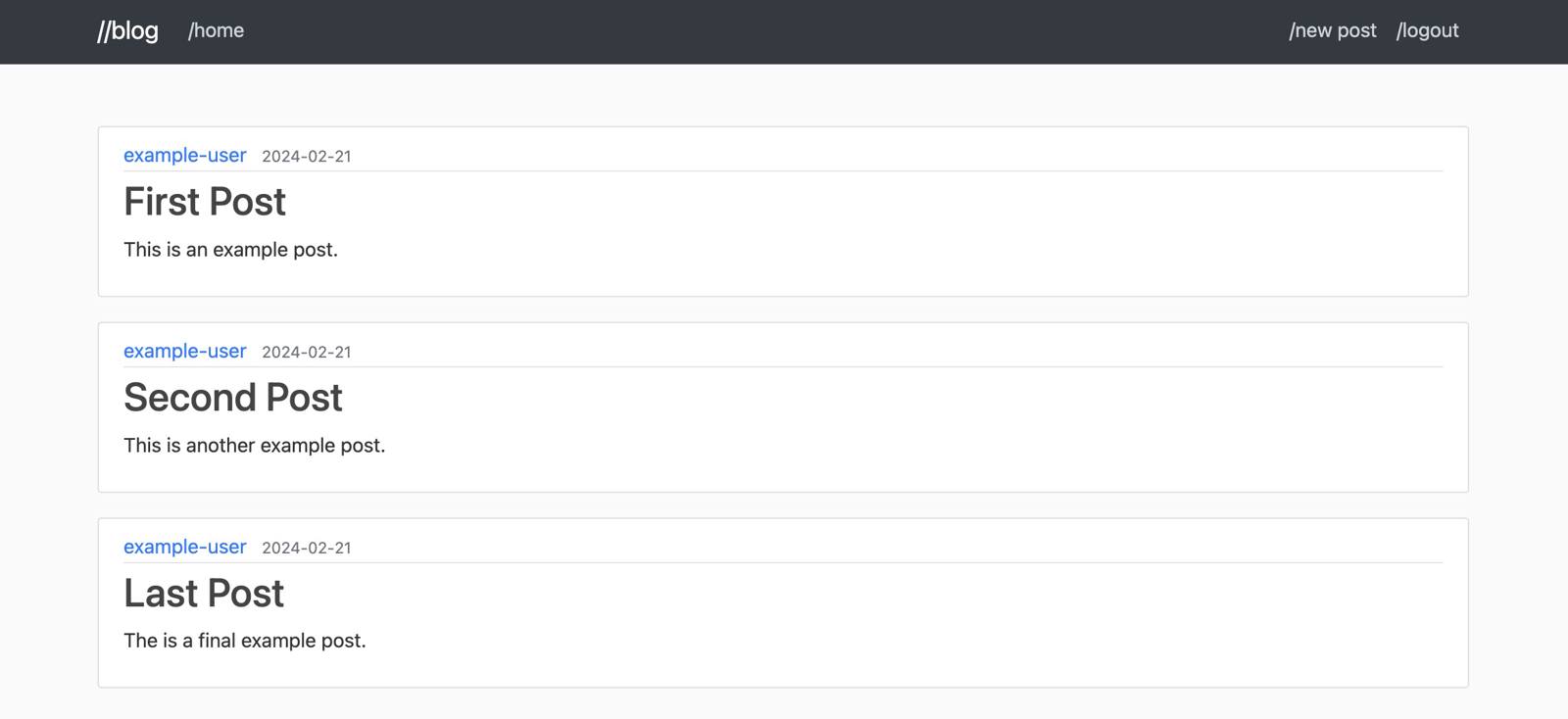 Listing of posts created in the example Flask application Listing of posts created in the example Flask application