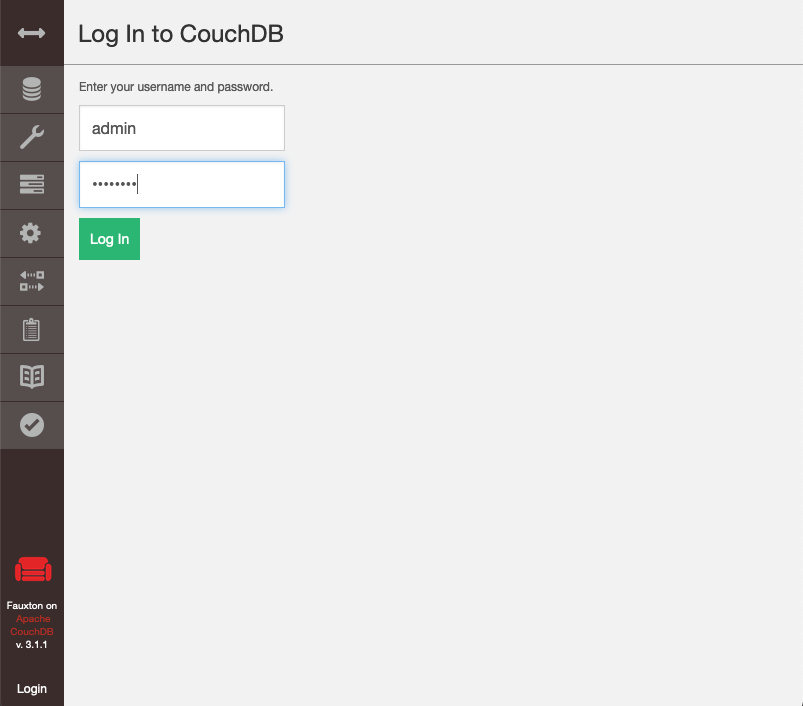 Fauxton login screen Fauxton login screen