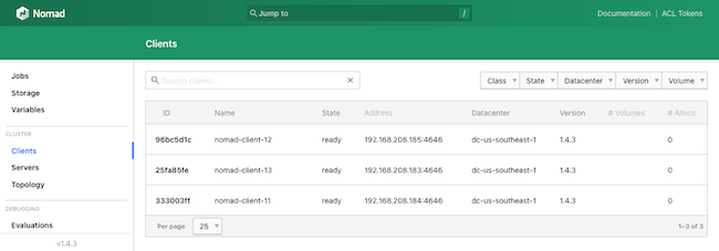 Nomad client nodes listed in the web interface Nomad client nodes listed in the web interface