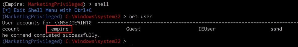 Empire client creating local accounts shell net user command Empire client creating local accounts shell net user command