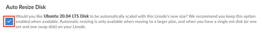 The Auto Resize Disk checkbox The Auto Resize Disk checkbox