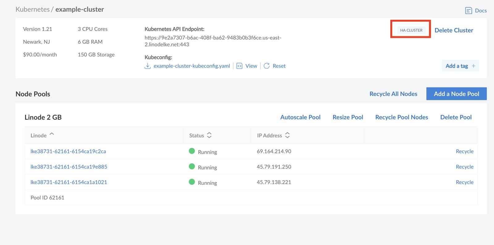LKE HA cluster watermark. LKE HA cluster watermark