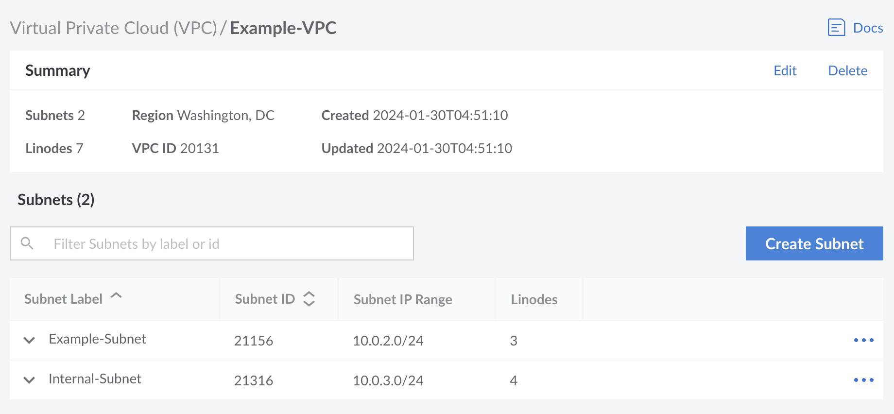 Screenshot of the VPC summary in the Cloud Manager Screenshot of the VPC summary in the Cloud Manager