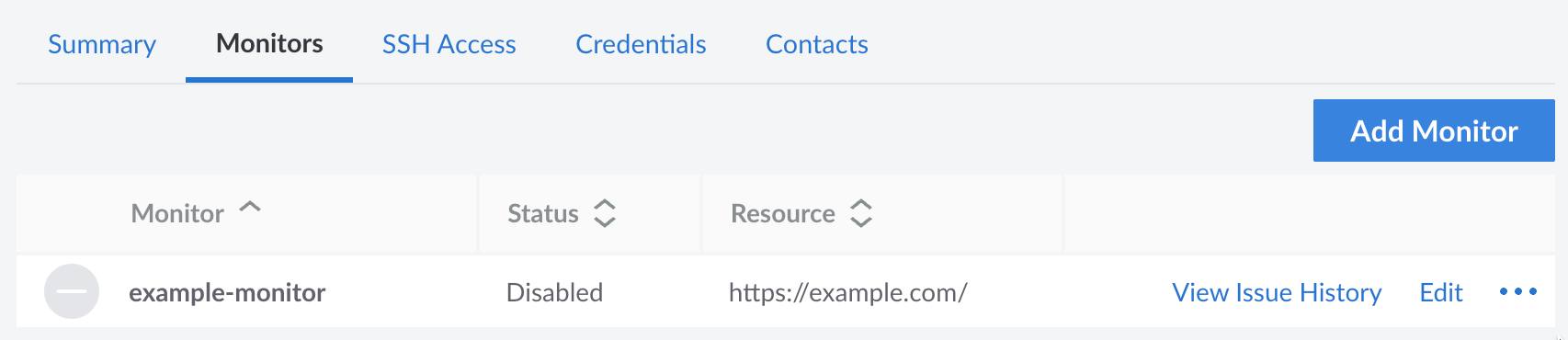 Screenshot of the Monitors tab under Managed Services in the Cloud Manager Screenshot of the Monitors tab under Managed Services in the Cloud Manager