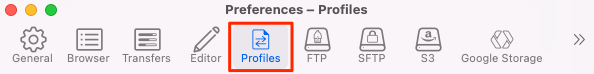 Screenshot of the Cyberduck Profiles tab Screenshot of the Cyberduck Profiles tab