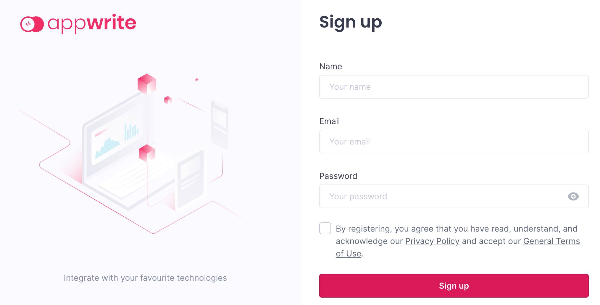 Screenshot of the Appwrite sign up page Screenshot of the Appwrite sign up page