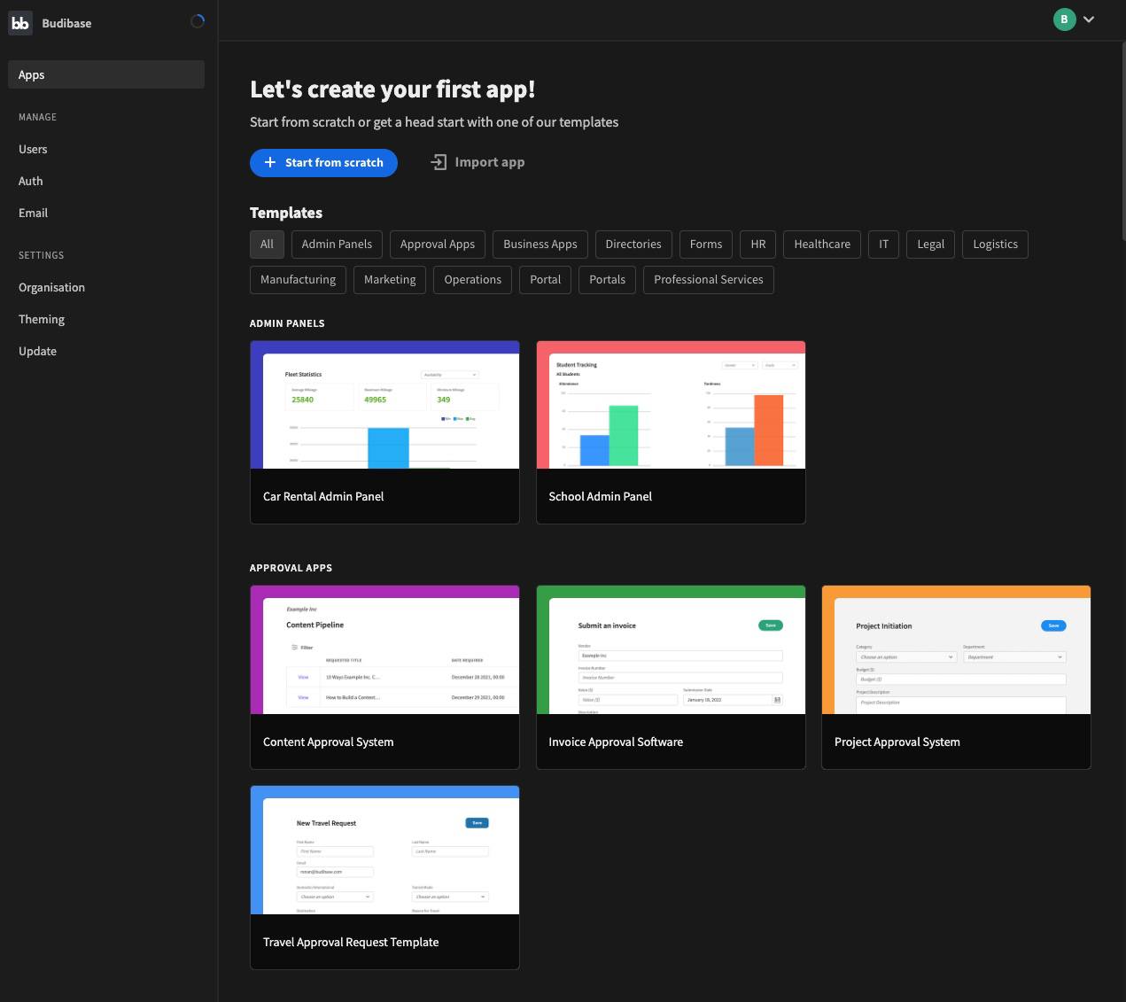 Screenshot of the Budibase web app Screenshot of the Budibase web app