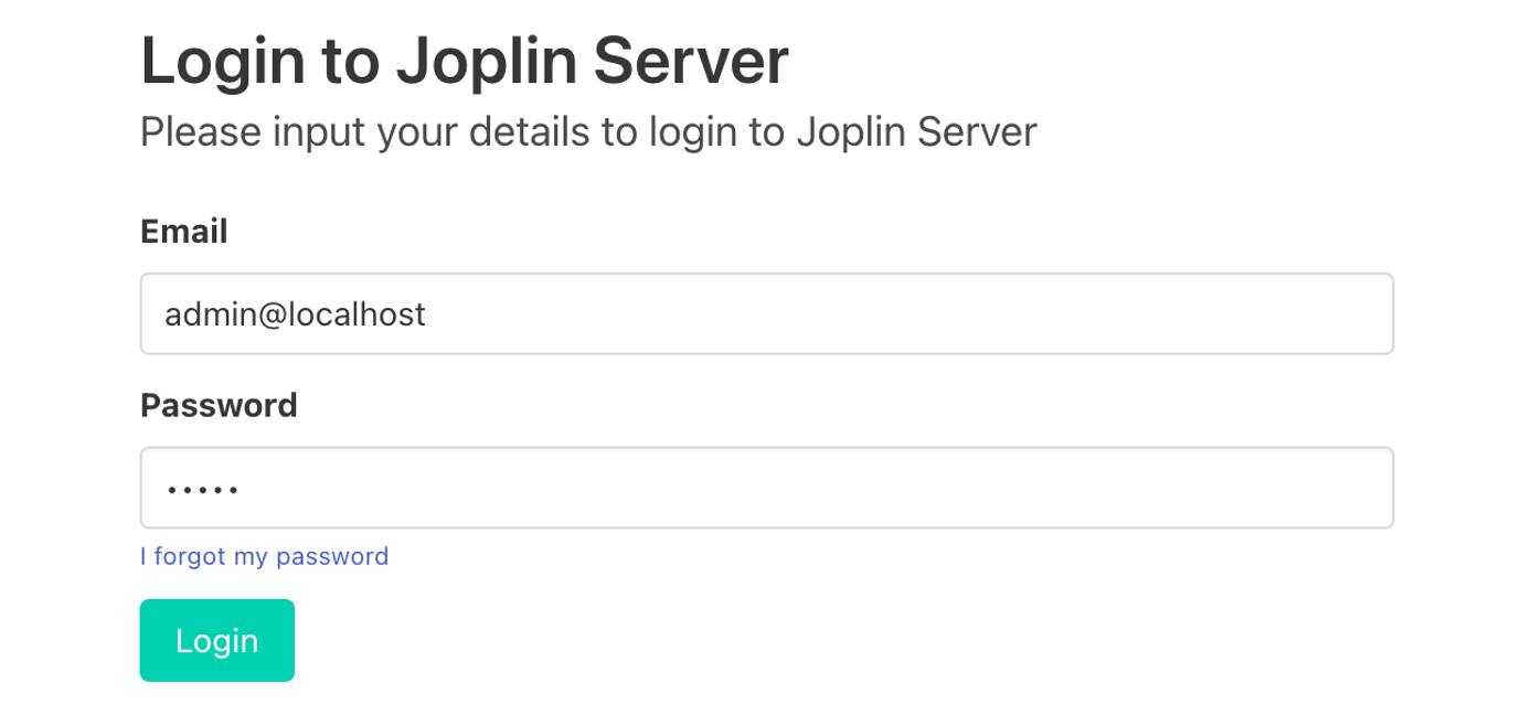 Screenshot of the Joplin login form Screenshot of the Joplin login form
