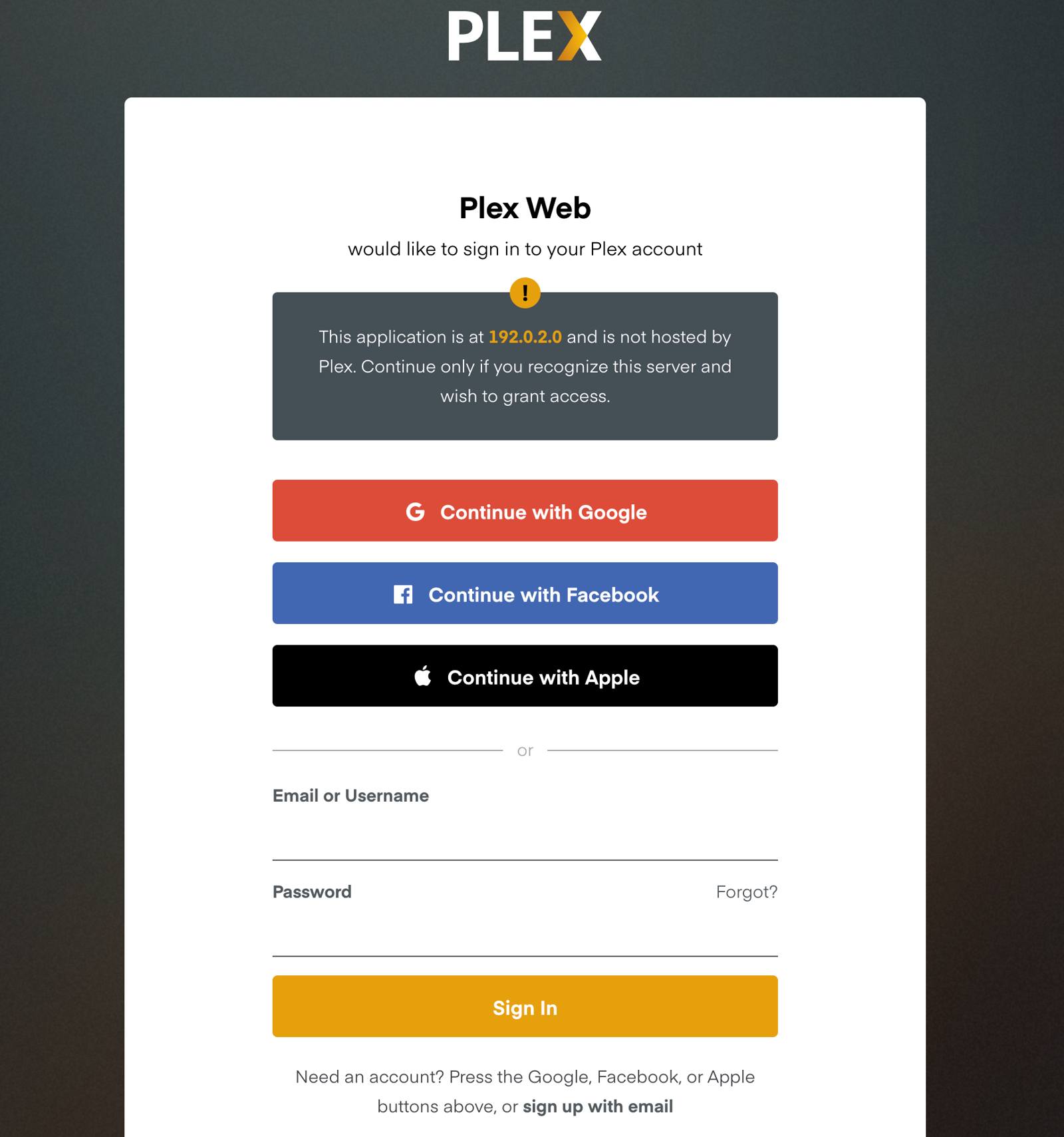 Plex login screen. Plex Login Screen