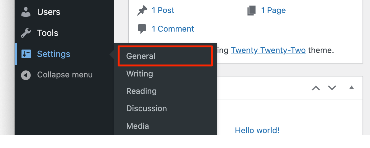 Screenshot of the Settings menu with General highlighted Screenshot of the Settings menu with General highlighted